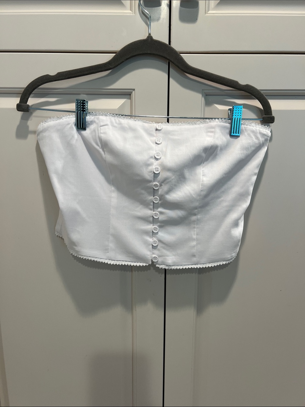 Forever 21 White Button-Front Bustier Crop Top Medium 🆕 semi structured